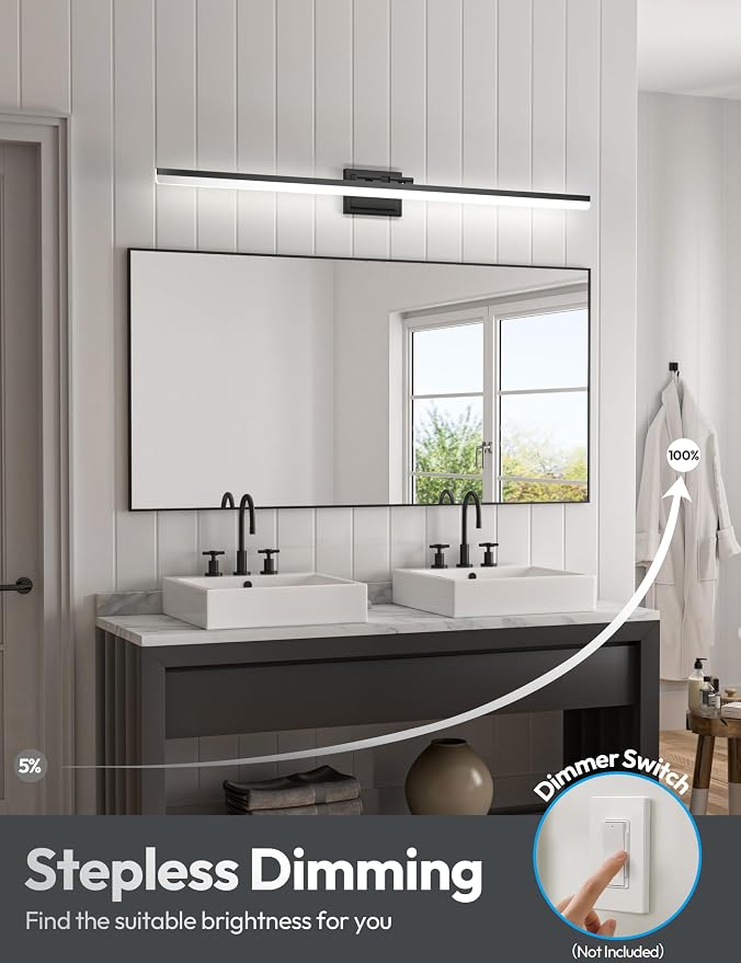 VOLISUN Modern Bathroom Vanity Light 48 inch, 40W Dimmable 5CCT Led Bathroom Light Fixture Over Mirror, Black Bar Vanity Light for Bathrooms Mirror Cabinets Bedroom