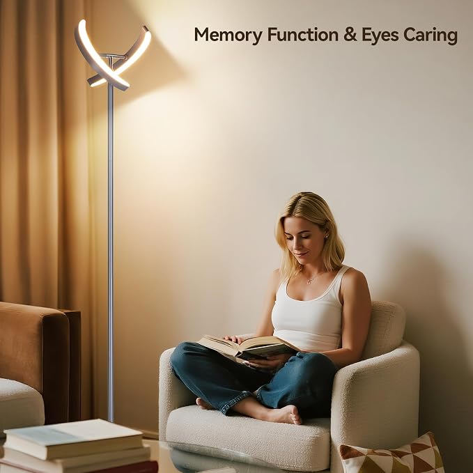SUNMORY Floor Lamp for Living Room, 28W Bright LED Lamp with Remote Control | 1600lm Dimmable Rotatable Standing Light, 74" Tall Modern Reading Torchiere Uplighter for Bedroom Office Corner, Gray