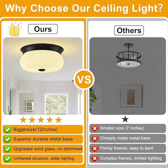 Black Flush Mount Ceiling Light Fixtures, 2-Light Ceiling Mount for Modern with Clear Milk Glass Shade, Industrial Flush Mount Light Fixture Farmhouse for Hallway Kitchen Bedroom Entryway Foyer