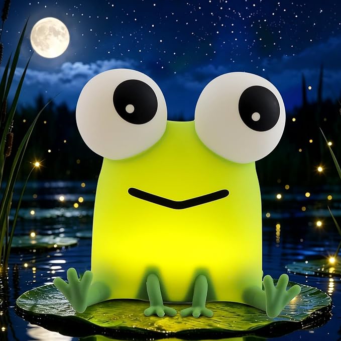 YISUN Frog Night Light for Kids, Soft Silicone Nursery Night Lamp Rechargeable LED Bedside Lamp with Timer, Cute Squishy Lamp for Boys Girls Room Decor Kawaii Toys