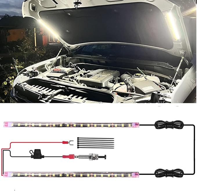 2 Pcs Under Hood LED Light Kit, Automatic On/Off Waterproof Engine Bay Lighting with 12V Universal Fit for Truck, SUV, RV, Boat, Cargo Pickup