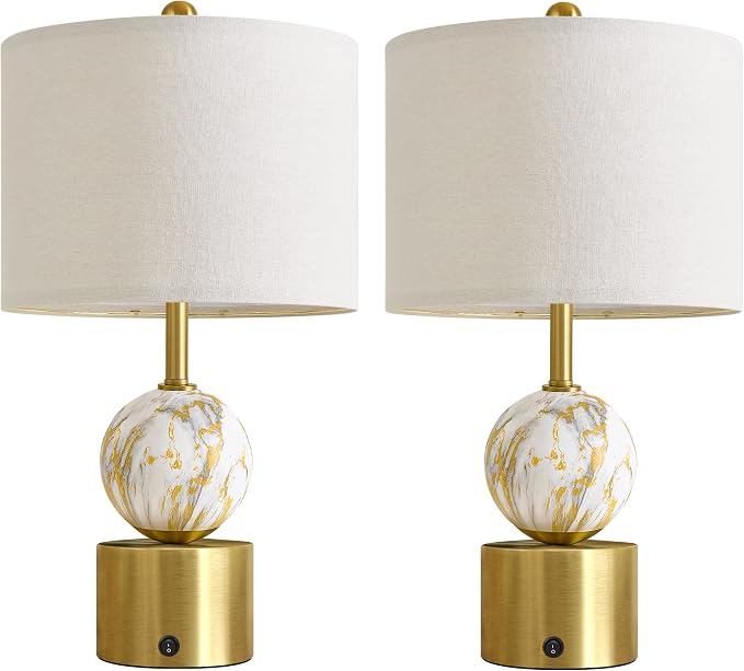20.5" Small Bedside Table Lamps for Bedroom Nightstands, Gold Glass Modern Table Lamps Set of 2 with USB A+C Charging Port, Night Light, Luxury Lamps for Living Room End Table(Bulbs Included)