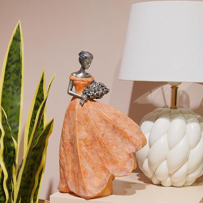 Guichifun Fairy Statue Orange Leaf Angel Girls 7.5 x 4.5 x 11.5 Inch | Resin, Fall Thanksgiving Decor, For Outside or Inside, Rustic Garden Outdoor Yard Figurines, Gift