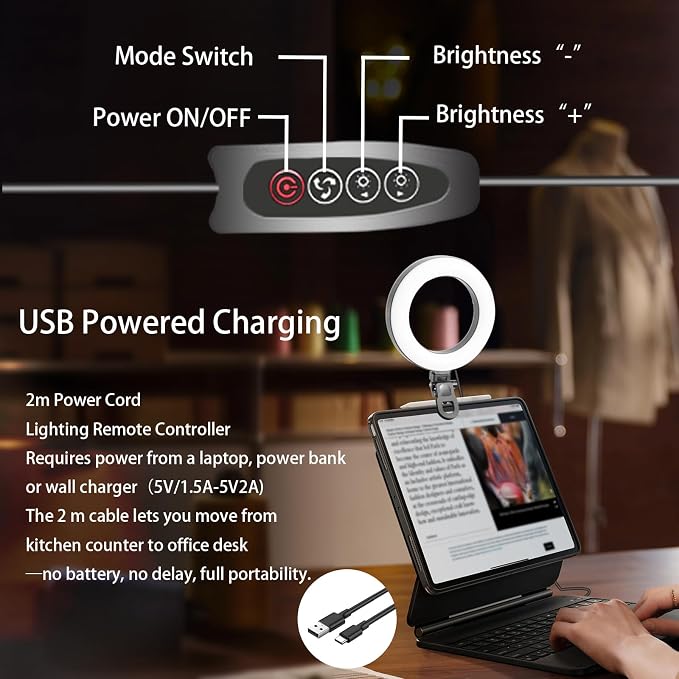 6" Ring Light Video Conference Kit, 5-Color 10-Brightness Clip-On Light with Stable Ring-Light Clamp & 5" Tripod, Desk/Zoom/TikTok, Makeup Light, Selfie Light
