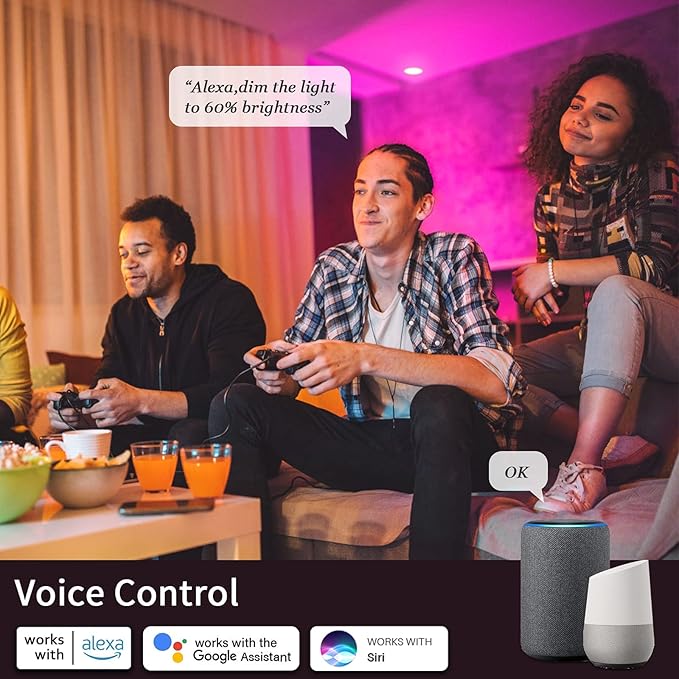 Smart LED Recessed Lighting 6 Inch, IC Rated & ETL Certified Recessed Ceiling Light, RGB & Cool & Warm White Dimmable Color Changing Downlight Work with Alexa/Google, Sync to Music, 1200Lumen,6 Pack