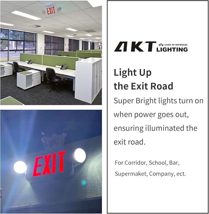 Emergency Exit Light, Adjustable Two LED Head Exit Sign Light, Commercial Emergency Exit Lighting Combo with Back-up Battery for Business UL Certificated (Red, 2 Pack)