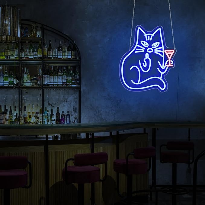 Neon Sign, HSJNJKFU Blue Cat Neon Signs for Wall Decor Cat Led Light Up Sign for Bedroom Wall Decor Funny Animal Sign Room Birthday Party Home Decor USB Powered