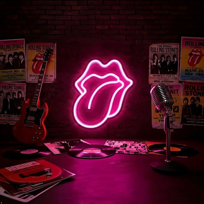 Lips Neon Sign LED Pink Lips Big Tongue Shaped Neon Signs for Wall Decor USB Neon Light Signs for Bedroom Bar Pub Hotel Christmas Wedding Party