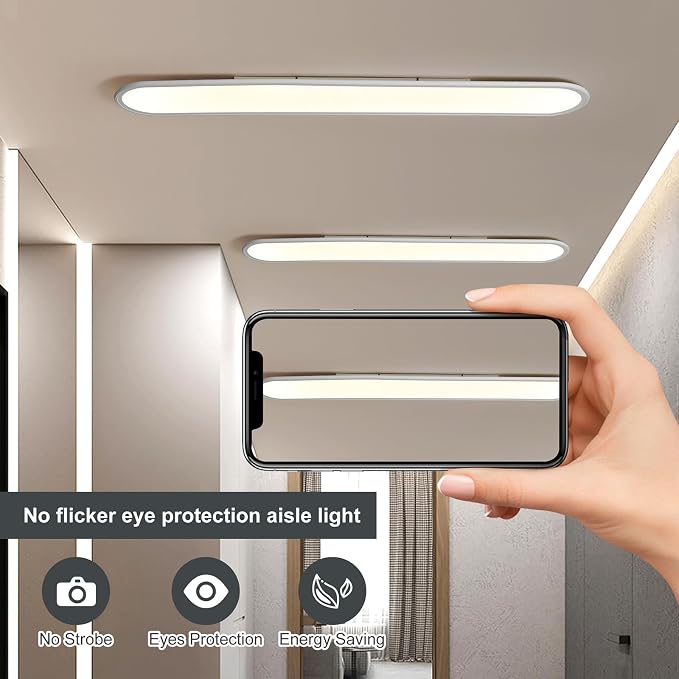 55-Inch Dimmable LED Linear Ceiling Light, 60W Low Profile | Ultra-Thin 1.38-Inch White Fixture with Remote, 3000K-6000K, 10%-100% Brightness for Kitchen, Hallway, Closet and Laundry