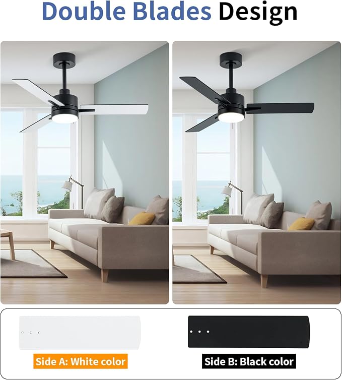 LANMEL Metal Ceiling Fan with Lights and Remote, 42 Inch, Black | Modern Low Profile Flush Mount, Reversible, 3CCT Dimmable, Quiet, LED, For Bedroom, Living Room, Indoor/Outdoor Patio Use