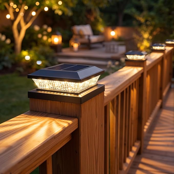 4x4 Solar Post Cap Lights Outdoor 16 Pack, Waterproof Solar Fence Light for Wooden/Vinyl Post, 2 Color Outside Deck Patio Porch Decor, Black