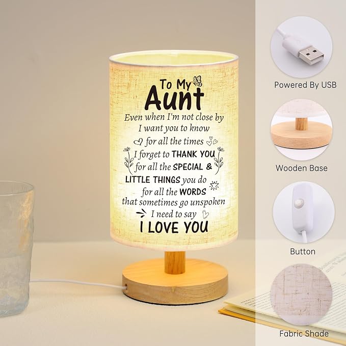 WSYEAR Aunt Birthday Gifts from Niece, Mothers Day Aunt Long Distance Gifts from Niece Nephew - Desk Bedside Lamp