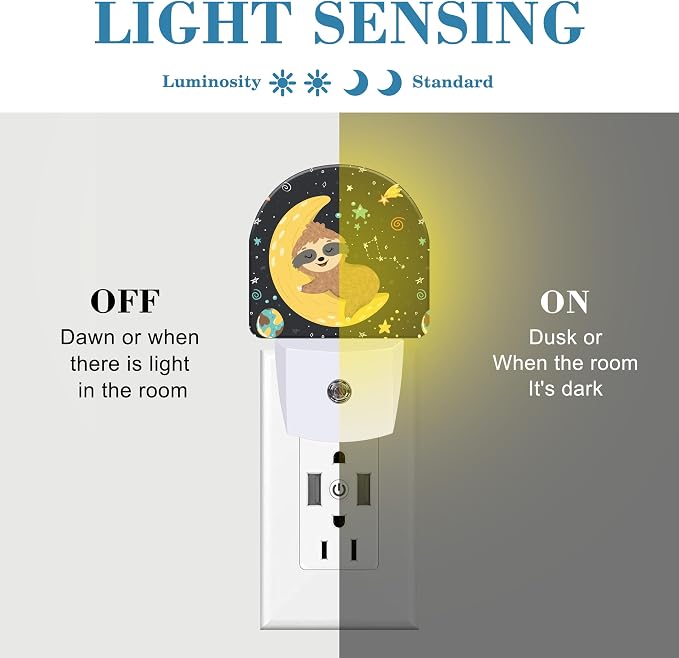Cute Baby Sloth Sleeping on Moon Night Light for Kids, LED Night Light Plug into Wall with Dusk to Dawn Sensor for Girls Boys Women Room Decor, Hallway, Kitchen, Bathroom, Nursery, Stairs