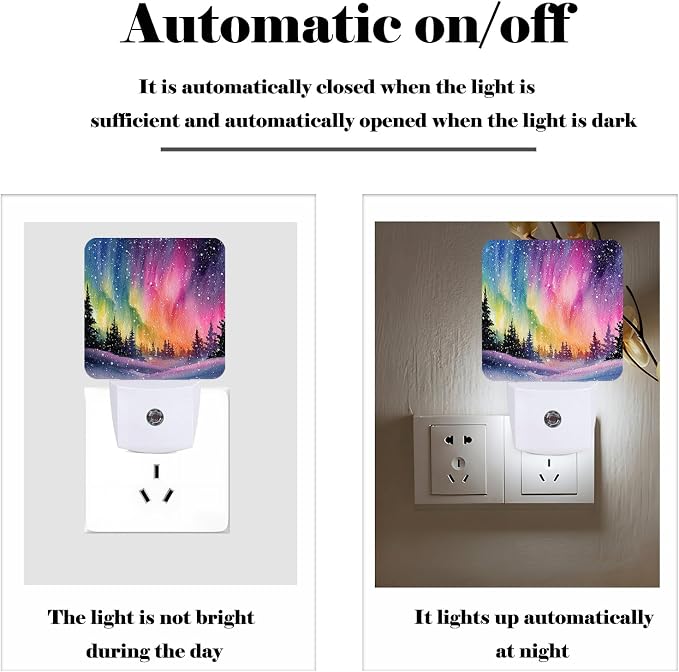 Northern Lights and Forest Night Light,Plug-in Nightlights Auto Sensor Night Lamp Dusk-to-Dawn Lamp Home Decor for Nursery Children Girls Boys