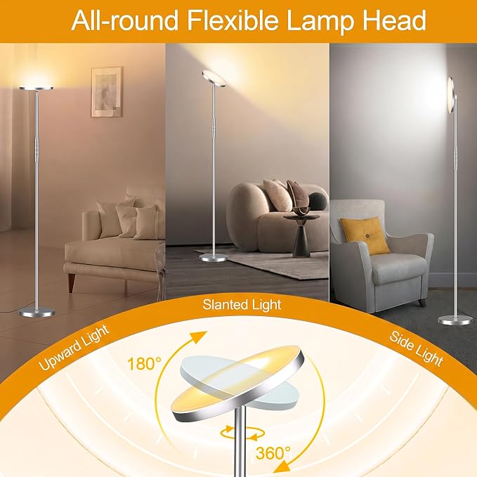 Floor Lamp, Upgraded 40W 4000LM Super Bright Torchiere LED Floor Lamps for Living Room, Stepless Dimmable Color Temperature 2700K-6500K with Remote & Touch Control, Standing Light (Brushed Nickel)