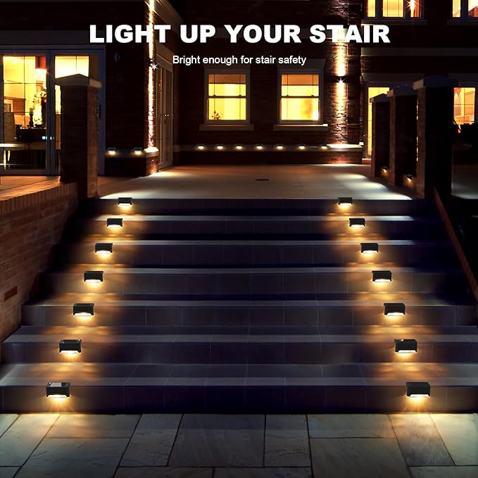pearlstar 16 Pack Solar Step Lights,Solar Deck Railing Lights Outdoor Waterproof Led Fence Lamp for Patio,Stairs,Garden Pathway,Balcony,Step and Fences(Black)