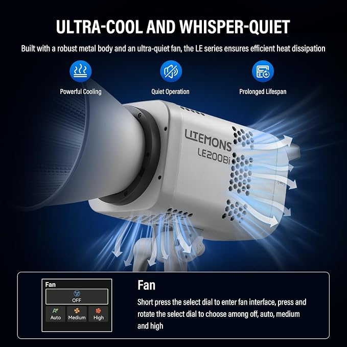 Godox Litemons LE200Bi Bi-Color LED Video Light Kit with Softbox Light Stand Reflector CRI 98+, 2800K-6500K, 57700 Lux Output, DMX/App Control for Studios Ultra Quiet for Content Creation
