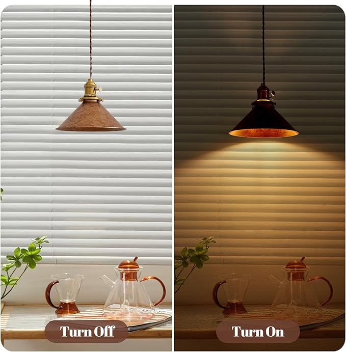 Rusted Copper Kitchen Hanging Lights 8.2 Inch Industrial Lampshade Retro Farmhouse Pendant Light for Bedroom Barn and Bar Foyer Lighting Fixtures 2 Pack
