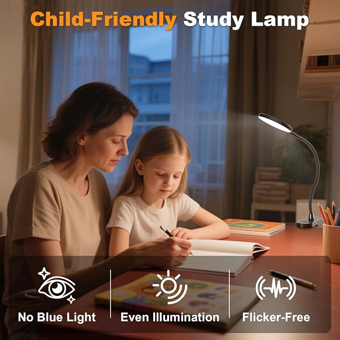 Rechargeable Clip on Light for Bed, 97 LED Cordless Reading Lamp with 3 Color Modes & 10 Brightness Levels, Portable and Flexible Book Light Clamp on Office Desk Bunk Bed Dorm Headboard (Black/4.7'')