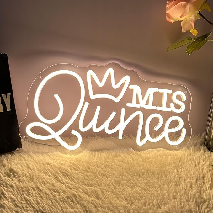 Mis Quince Neon Sign for Wall Decor Dimmable LED Sign Neon Lights for Bedroom Light Decoration for Birthday Party Room Decoration Gift for Girl Kid Lover 40CM*23CM Warm White