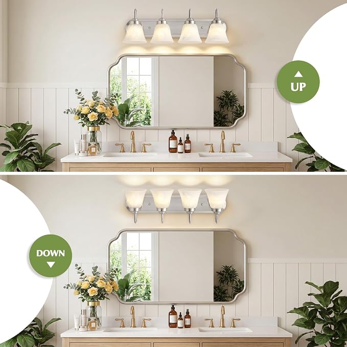 EJIAXIN 4-Light Brushed Nickel Vanity Light for Bathroom, Modern Bathroom Lighting Fixtures Over Mirror with Clear Glass Shade,Bathroom Vanity Light for Mirror Living Room Cabinet