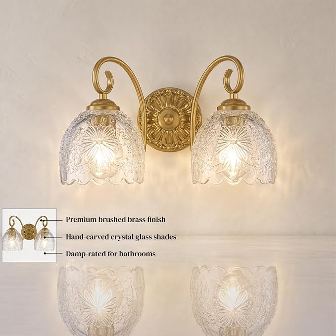 Hamilyeah Gold 2-Light Vanity Bathroom Light Fixtures Over Mirror, Vintage Vanity Lights Wall Sconce Light Fixture for Bathroom Vanity, Bedroom, Hallway, Farmhouse Bathroom Lighting
