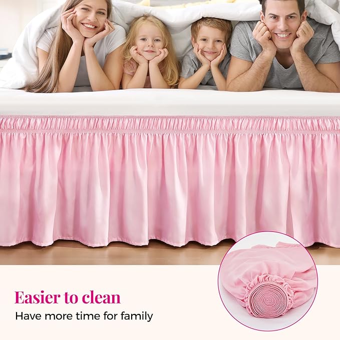 RIMELA Bed Skirt Twin Size Dusty Pink 15 Inch Drop, Wrap Around Elastic Bedskirt, Dust Ruffle for Adjustable Bed Base Soft Durable Fabric Machine Washable Easy to Install Bed Skirts