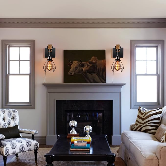 foucasal Plug in Wall Sconces Set of Two, Farmhouse Wall Light Plug in | 8.53FT On/Off Switch Cord, Indoor Rustic Wall Mounted Lamps Set of 2 for Bedroom, Living Room, Bathroom, Entryway, Porch