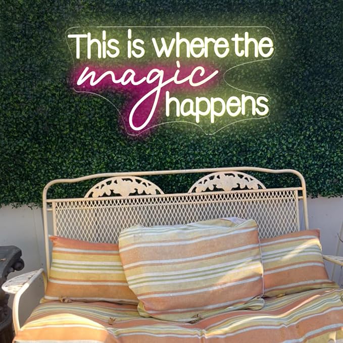 Large This Is Where The Magic Happens Neon Signs, Dimmable Neon Light Signs with ON/OFF Switch, LED Neon Light Sign for Living Room Home Gym Decor, Wedding Birthday Party Neon Sign, 25x13 Inch
