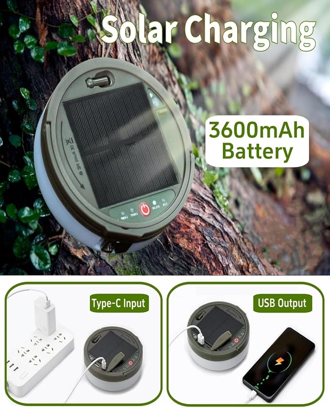 Solar Camping String Lights, 39.4 FT Fairy String Light, 4 in 1 Portable Waterproof Camp LED Lamp with 8 Lighting Modes, Hanging Rechargeable Tent Lantern for Outdoor Garden Patio Party Essentials