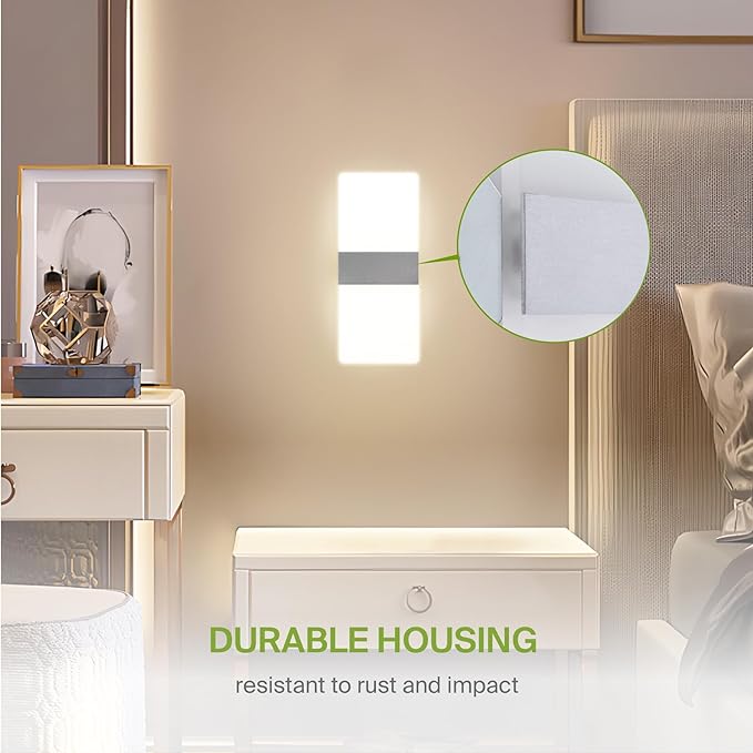 ASD 12 Inch Indoor LED Wall Sconce - 12W 2700K-5000K Dimmable Brushed Nickel Wall Sconce Lights for Living Room, Bedroom, Bathroom, Hallway - Modern Wall Sconces Hardwired, UL Interior Light