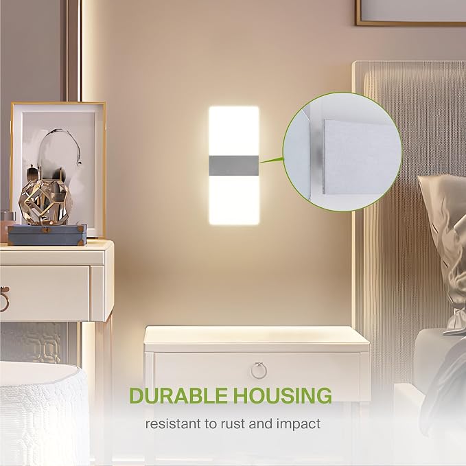 ASD 12 Inch Indoor LED Wall Sconce - 12W 2700K-5000K Dimmable Brushed Nickel Wall Sconce Lights for Living Room, Bedroom, Bathroom, Hallway - Modern Wall Sconces Hardwired, UL Interior Light, Set of 2