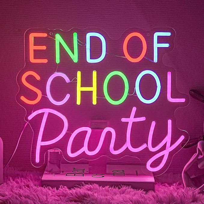 End of School Party Neon Sign for Wall Decor Party LED Sign Letter Neon Light Neon Last Day of School Bash Signs for Bedroom Classroom Home Party