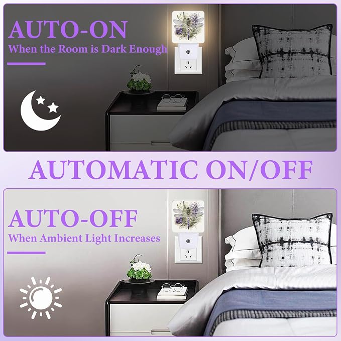 Watercolor Dragonfly Night Light, Plug-in Night Lights with Dusk-to-Dawn Sensor for Bedroom,Bathroom and Living Room Sleep Friendly lamp 0.5w