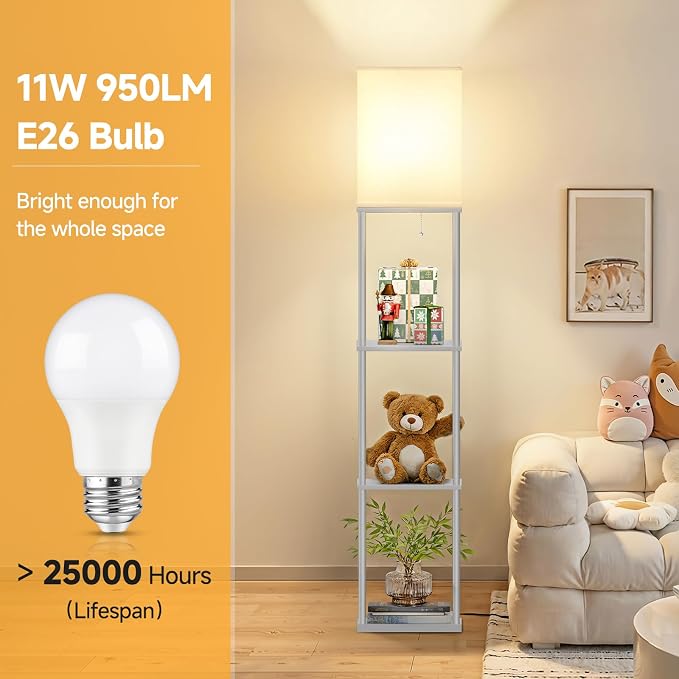 SHINE HAI Floor Lamp with Shelves, 3-Tier Square Modern Shelf Lamp | 3CCT Bright Bulb Included, Tall Standing Lamps for Living Room Bedroom Office