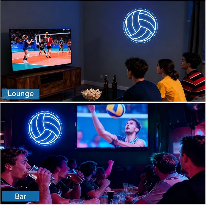 Volleyball Neon Sign, Dimmable LED Neon Volleyball Light, USB Powered Wall Decor for Bedroom, Game Room, Dorm Room, Volleyball Gifts for Teens, Players, Fans