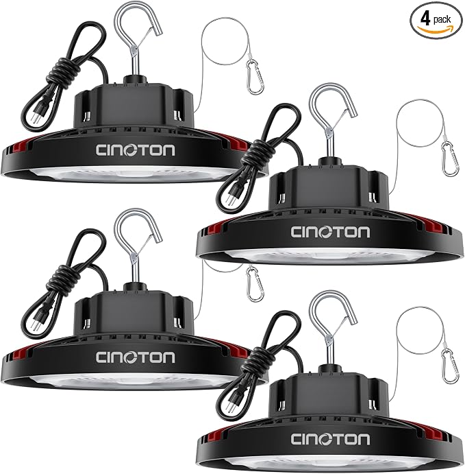 CINOTON 160W UFO LED High Bay Light, Aluminum LED Shop Lights with 24000LM, 5000K Commercial Bay Lighting for Warehouse Garage Workshop Factory Studio, 6' Cable & Safety Rope, ETL Listed 4 Pack