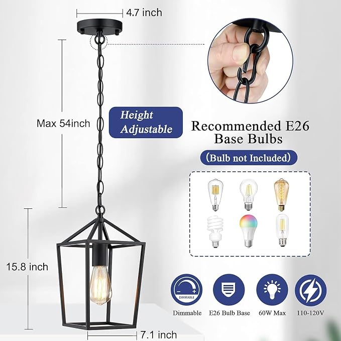 Sheetea 2 Pack Pendant Lights Kitchen Island, Modern Black Light Fixtures | Farmhouse Design, Ceiling Hanging Height Adjustable, Durable Metal, Quick & Easy Installation, Small Pendant Lighting
