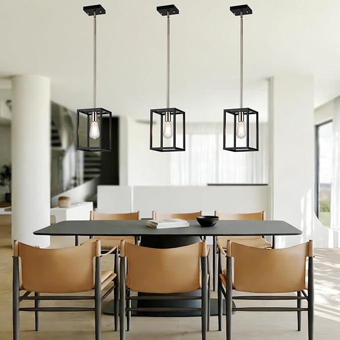 Single 1 Light Black and Brushed Nickel Modern Industrial Pendant Lighting Fixture Hanging Ceiling Light for Dining Room Living Room