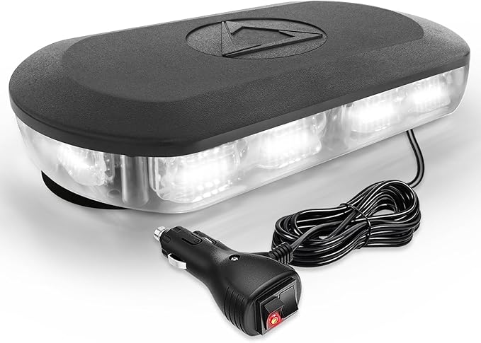 HLauto 700A Rooftop Emergency Strobe Lights Bar, 72 LED White Mini Beacon Safety Flashing Warning Traffic Lights Bar w/Magnetic Base for 12-24V Trucks, Construction Vehicles, Snowplow, Cars