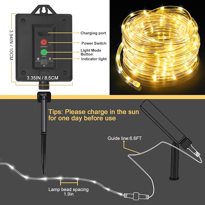 KNONEW Solar Rope Lights Outdoor 300LED 50FT Solar String Lights Outside Waterproof with Modes Clear Thin Tube for Pool Tree Patio Garden Fence Camping Yard Deck Trampoline（Warm White）