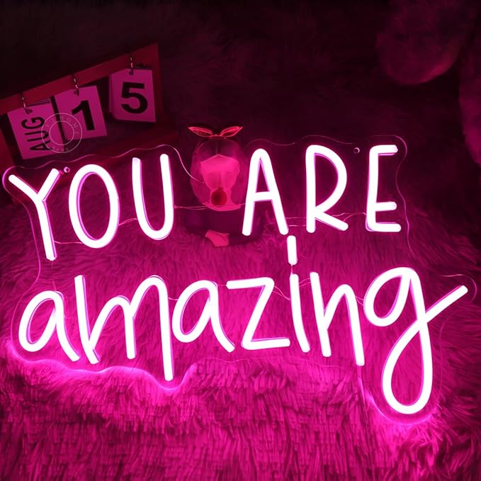 SYLHOME Pink You Are Amazing LED Neon Light Signs Wedding Birthday Girls Party Wall Decor Sign Classroom Home Bedroom Living Room Bar Pub Club Nursery Hanging USB 16.9"X10.6"
