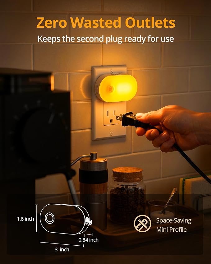 120LM Ultra Bright Plug-in Motion Sensor Night Light, Stepless Dimmable LED Nightlight, Always-On and Auto-Off, for Hallway, Stairs, Bathroom, Bedroom, Garage, Amber (2-Pack)