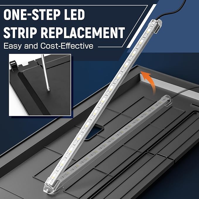 LED Aquarium Hood, Fish Tank Cover with Adjustable-Brightness Colored Light Tubes, Replaceable Full-Length Bulb, Fits 24-Inch Framed Aquariums, Black