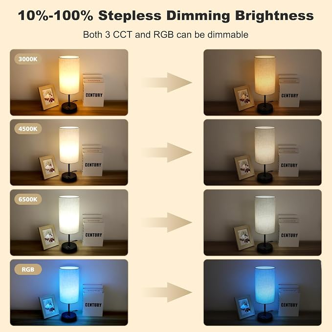 17Inch Table Lamp for Bedroom, Touch Control Bedside Lamp for Reading, 3 CCT & 7 RGB Color Changing, Dimmable Nightstand Lamp for Kids Room Living Room Office, Beige Shade