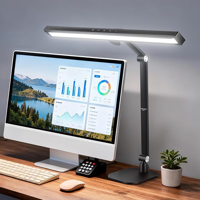 NEEWRE Basics 18" LED Video Light Bar with Base for Desk, 18W Bi Color Eye Friendly Dimmable Overhead Architect Lighting for Video Conference Zoom, 1340lux/0.5m, Touch Control/CRI95+, DL03
