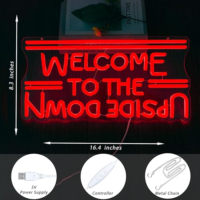 Welcome To The Upside Down Neon Sign Dimmable Neon Lights for Wall Décor USB Powered LED sign for Bedroom Game Room Man Cave Great Gift for Birthday christmas etc;(16.4 * 8.3 inches)