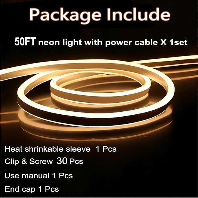 ‌50FT LED Rope Light Warm White Waterproof Outdoor/Indoor Flexible String Lights for Patio Decoration, Garage, Bedroom, Party, Holiday Plug-in bright led strip ETL Certified amazing beautiful lighting