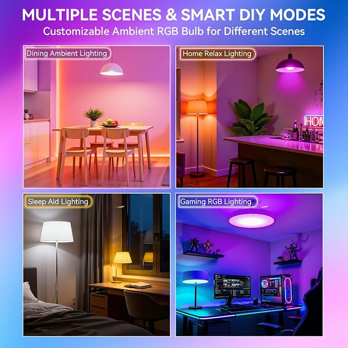 Auxmir A19 Smart Light Bulbs with Remote, RGB+CCT Color LED Bulbs, 2-Pack | E26, 9W 800LM 60W equivalent, works with Alexa and Google Assistant, Bluetooth, 2700K-6500K, music sync, no hub required