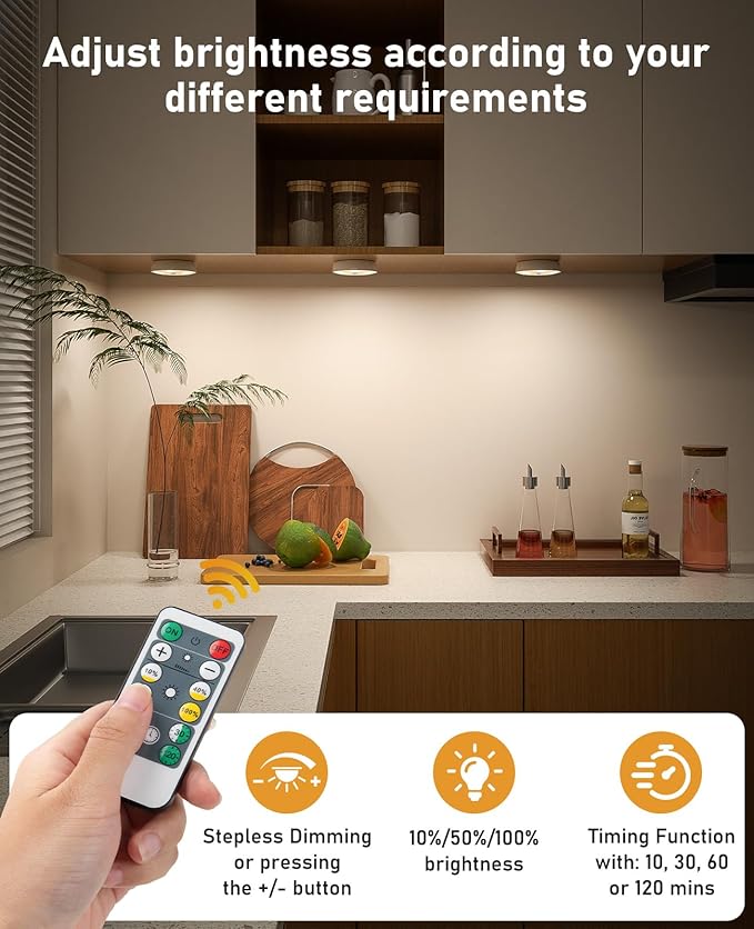 Motion Sensor Closet Lights, USB-C Rechargeable Under Cabinet Puck Lighting with Charge Station, Dimmable Battery Powered Step Lights for Kitchen, Stairs, Wardrobe
